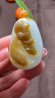和田玉羊脂白玉挂件 连年有余